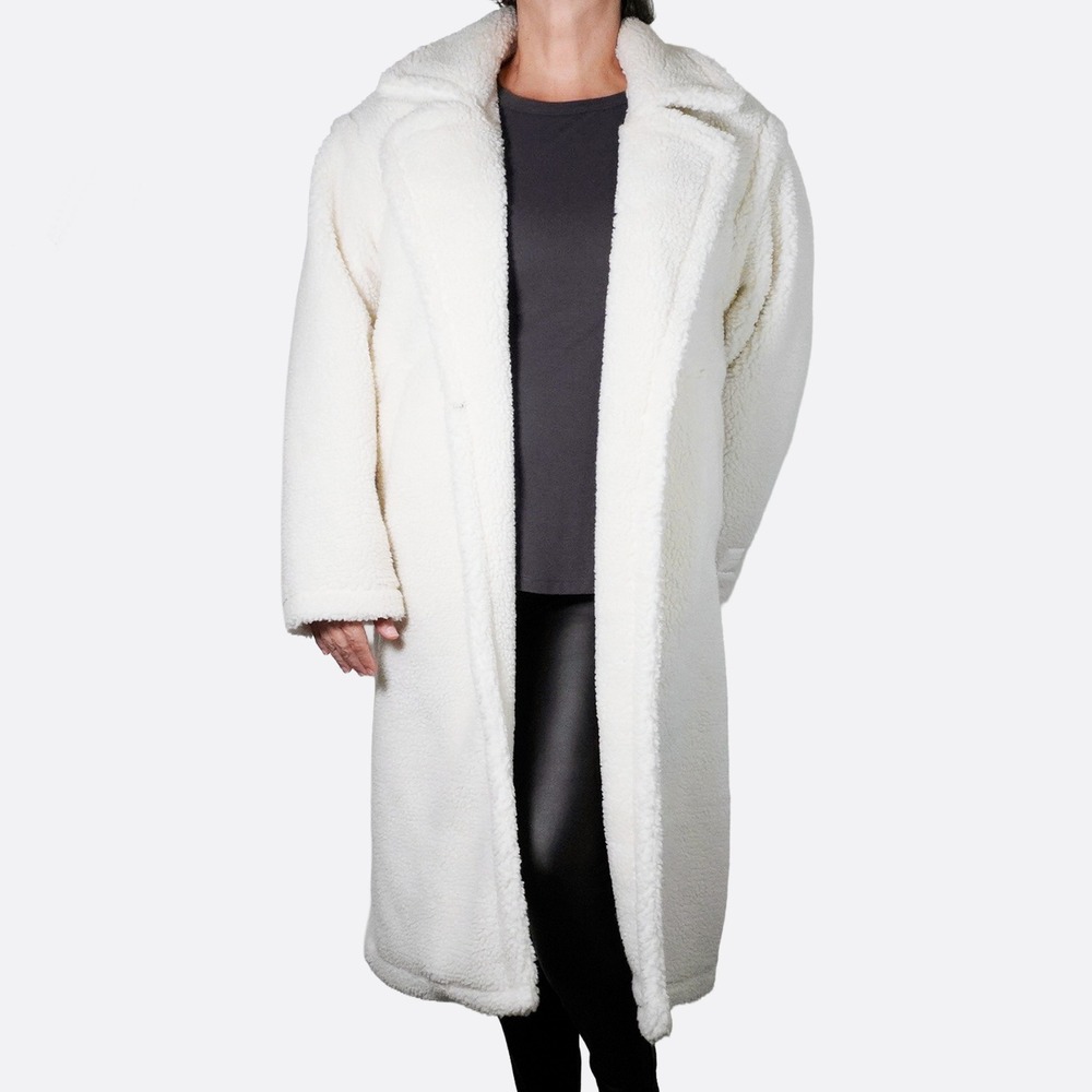 Fabletics Theodora‎ Boa Coat Beige Cream Large 1X XL Luxe Sherpa Teddy Jacket